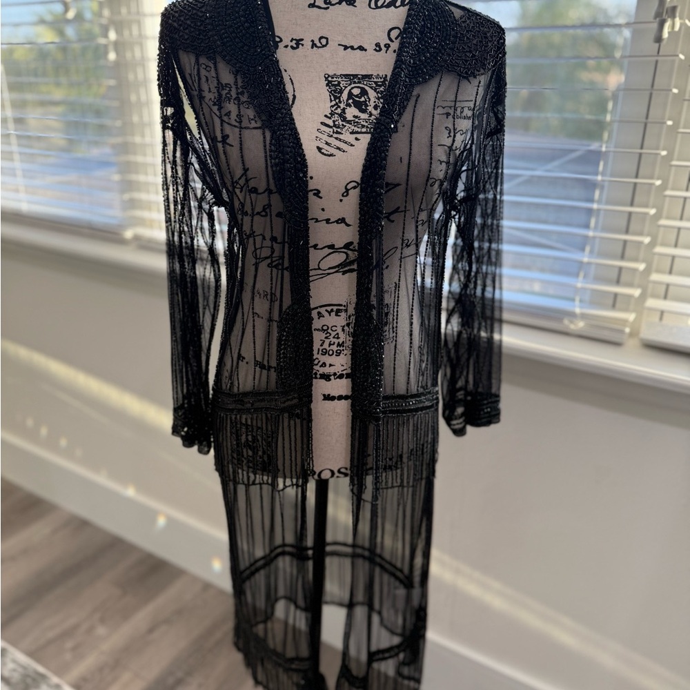 🔥🔥🔥Price Drop🔥🔥🔥 NWOT Muche & Muchette Black Sheer Beaded Cardigan